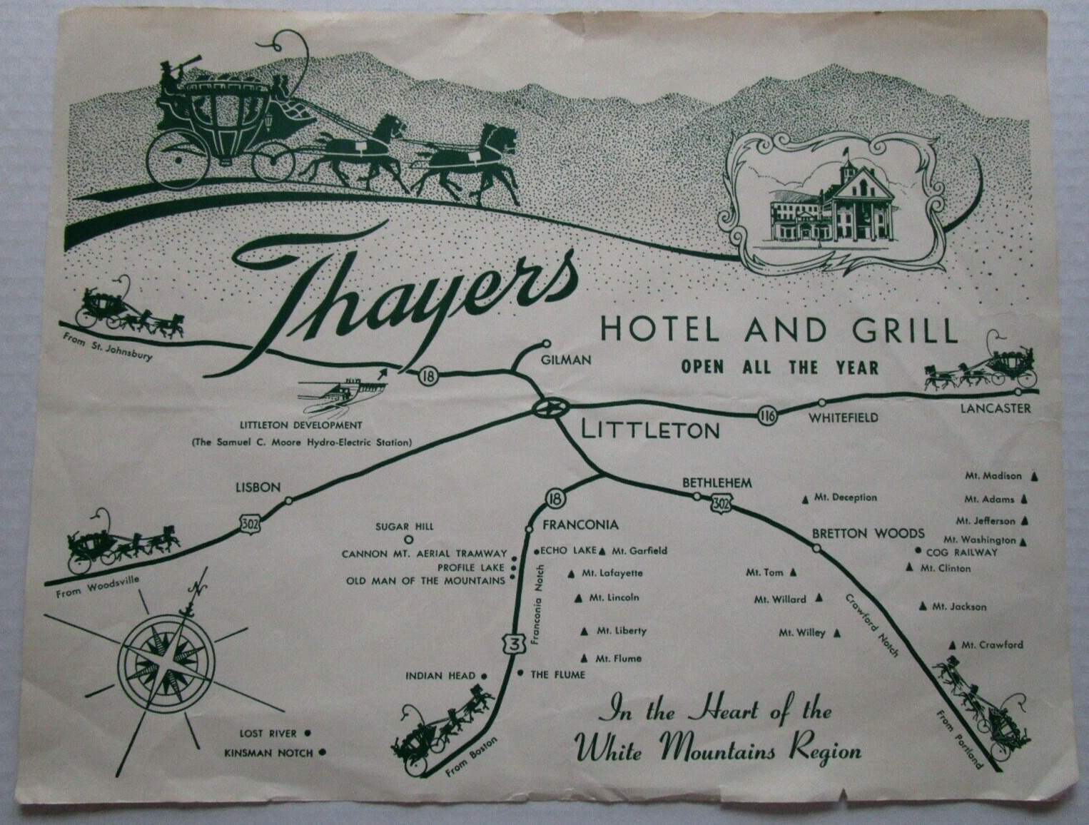 THAYERS HOTEL & GRILL LITTLETON, NH VINTAGE PLACE MAT - A19