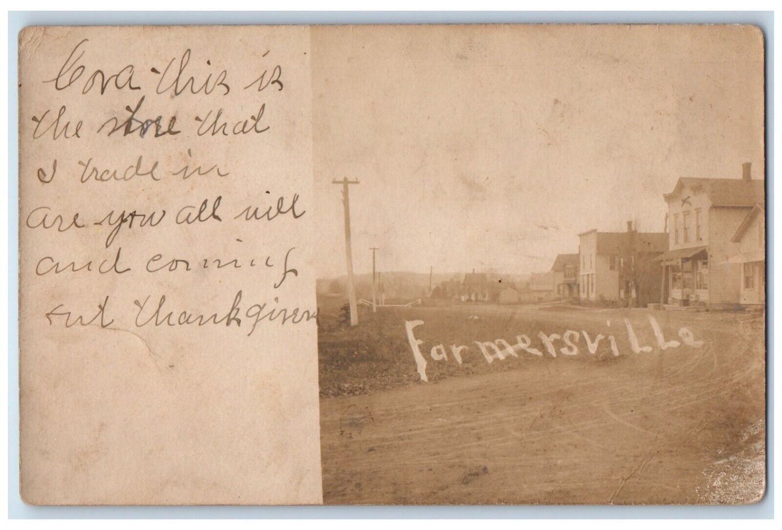 1906 Main Street Candid Amateur Farmersville Station NY RPPC Photo Postcard