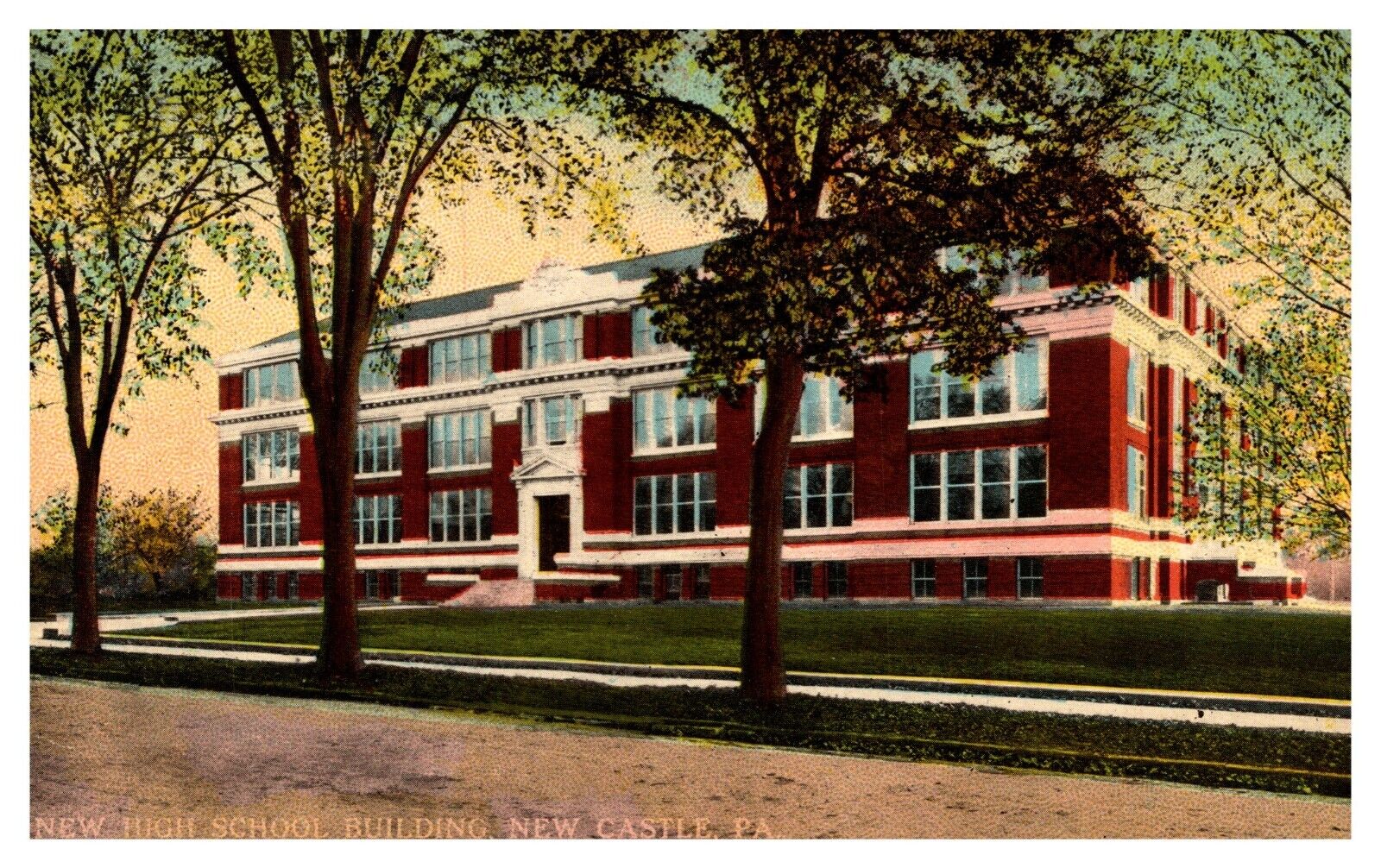 postcard New High School Building New Castle Pennsylvania 6218