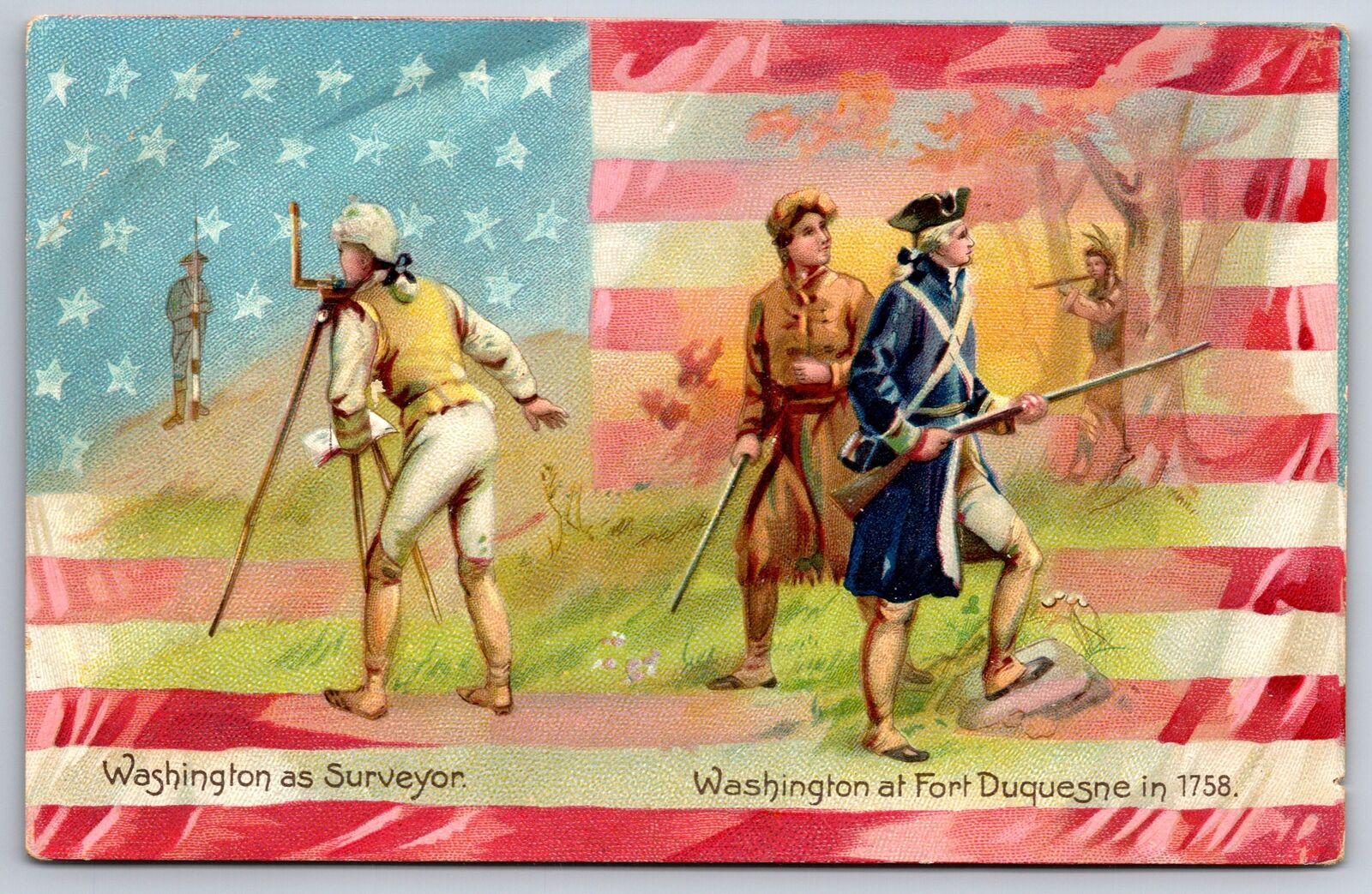 Patriotic~George Washington~Surveyor~Fort Duquesne French Indian War~Flag~TUCK