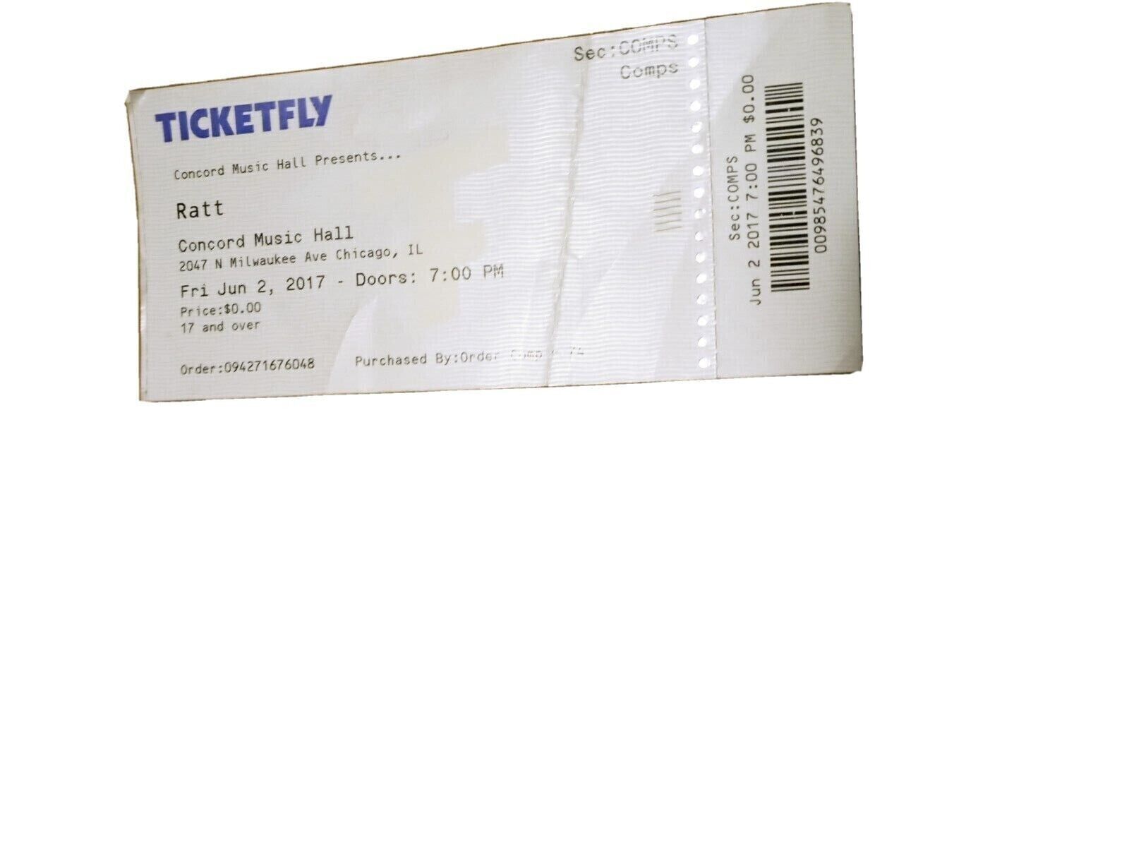RATT Reunion Tour Concord Music Hall Chicago 6/2/17 2017 Concert Full Ticket