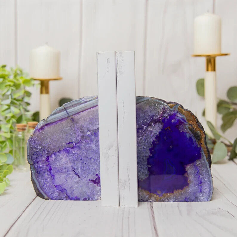 10 lbs Purple Agate Book Ends, Agate Bookend Pair - Geode Bookend - Home Decor