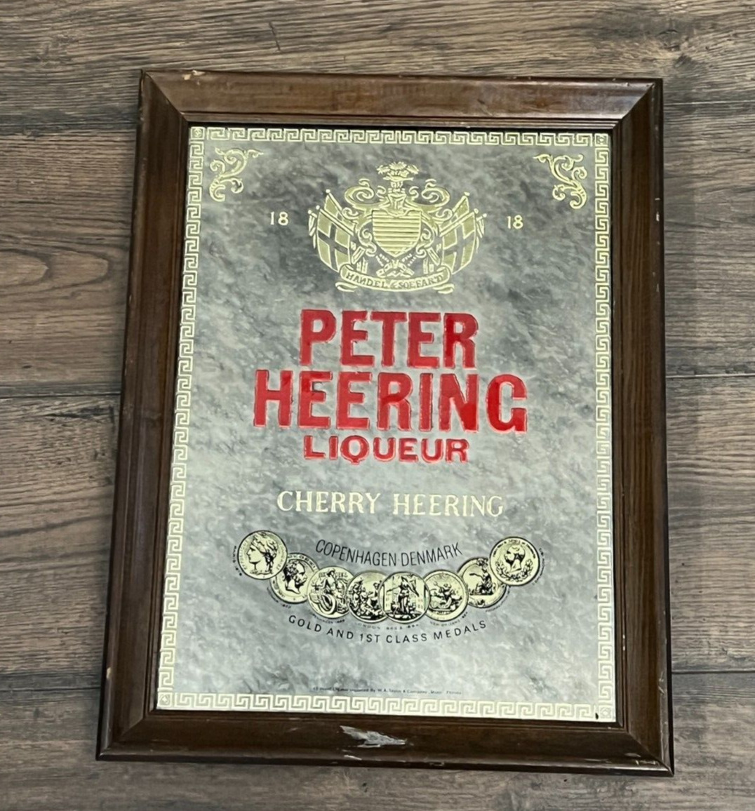Vintage Peter Heering Liquor Cherry Heering Copenhagen Denmark Framed Mirror