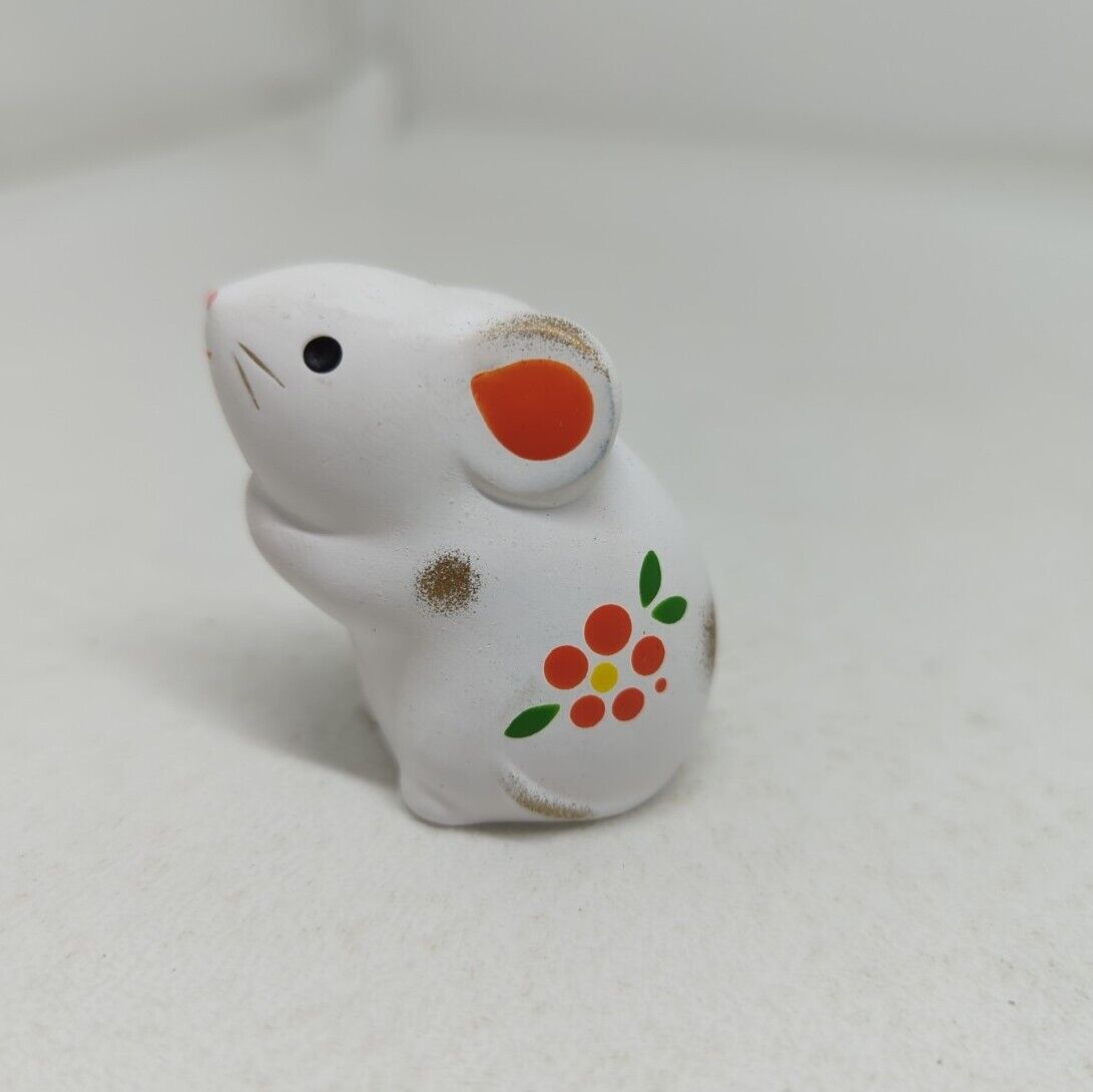 Japanese ETO Zodiac White Clay Rat Mouse Charm Figure Small 