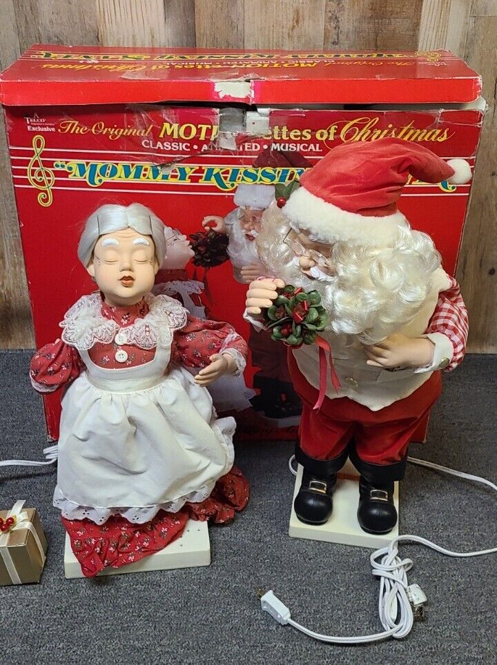 Vintage Telco Motion-ettes Christmas Kiss Mommy Kissing Santa Animated Decor Old