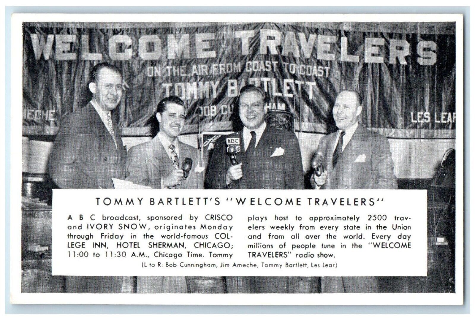 Tommy Bartlett\'s Travelers Party College Inn Hotel Sherman Chicago Postcard