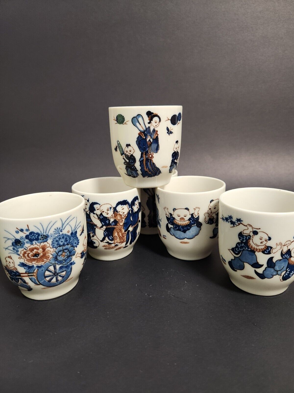 (6) VTG Japanese O-Choko Sake Tea Porcelain Cups - Chanoyu Asian Tableware Decor