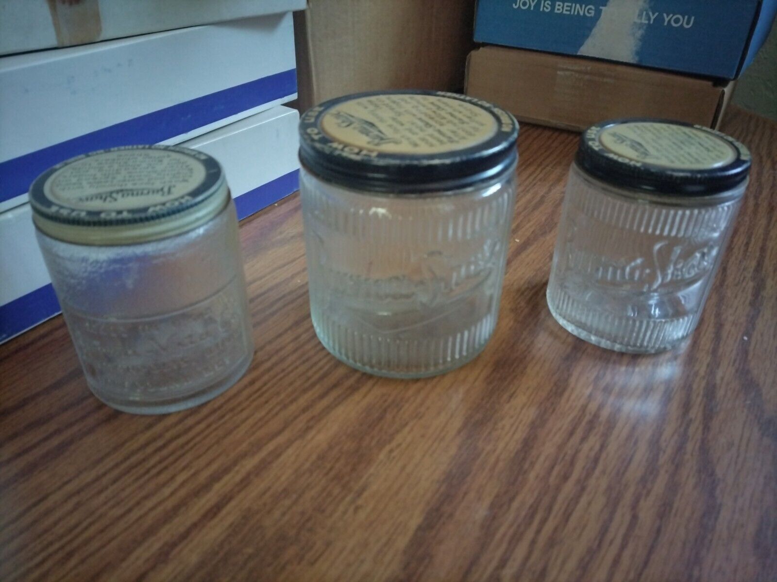 Lot Of 3 Vintage Burma-Shave Glass Jars With Lids