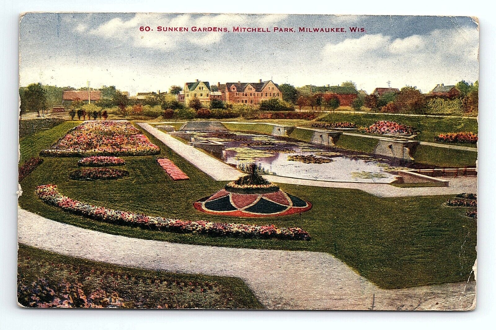 Sunken Gardens Mitchell Park Milwaukee Wisconsin WI Vintage Postcard Pond