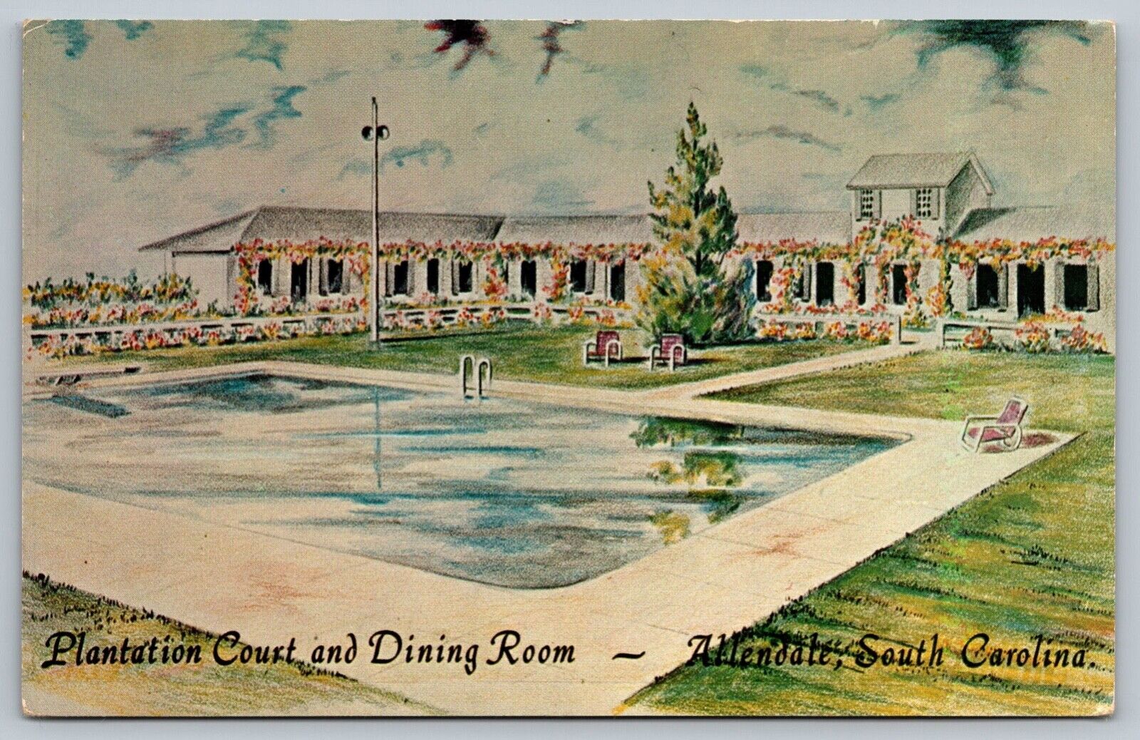 c1950s Plantation Court and Dining Room, Allendale South Carolina SC Postcard