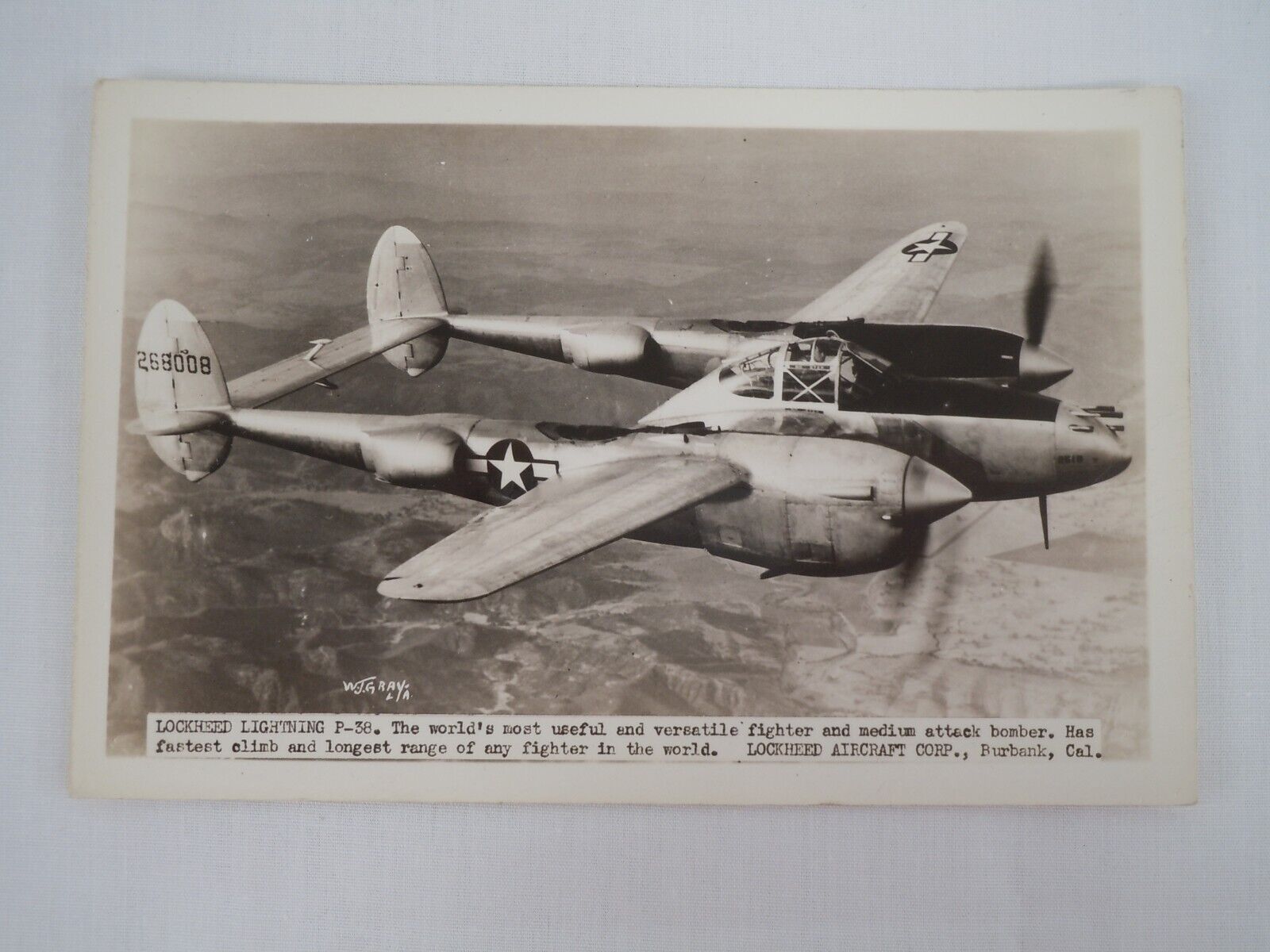 Lockheed Lightning P-38 Fighter Airplane Aircraft RPPC Postcard 1930-1950