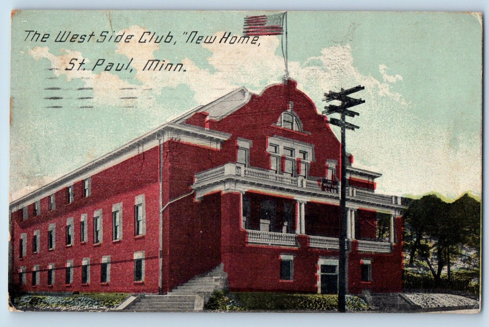 St Paul Minnesota Postcard West Side Club New Home Building 1913 Antique Vintage