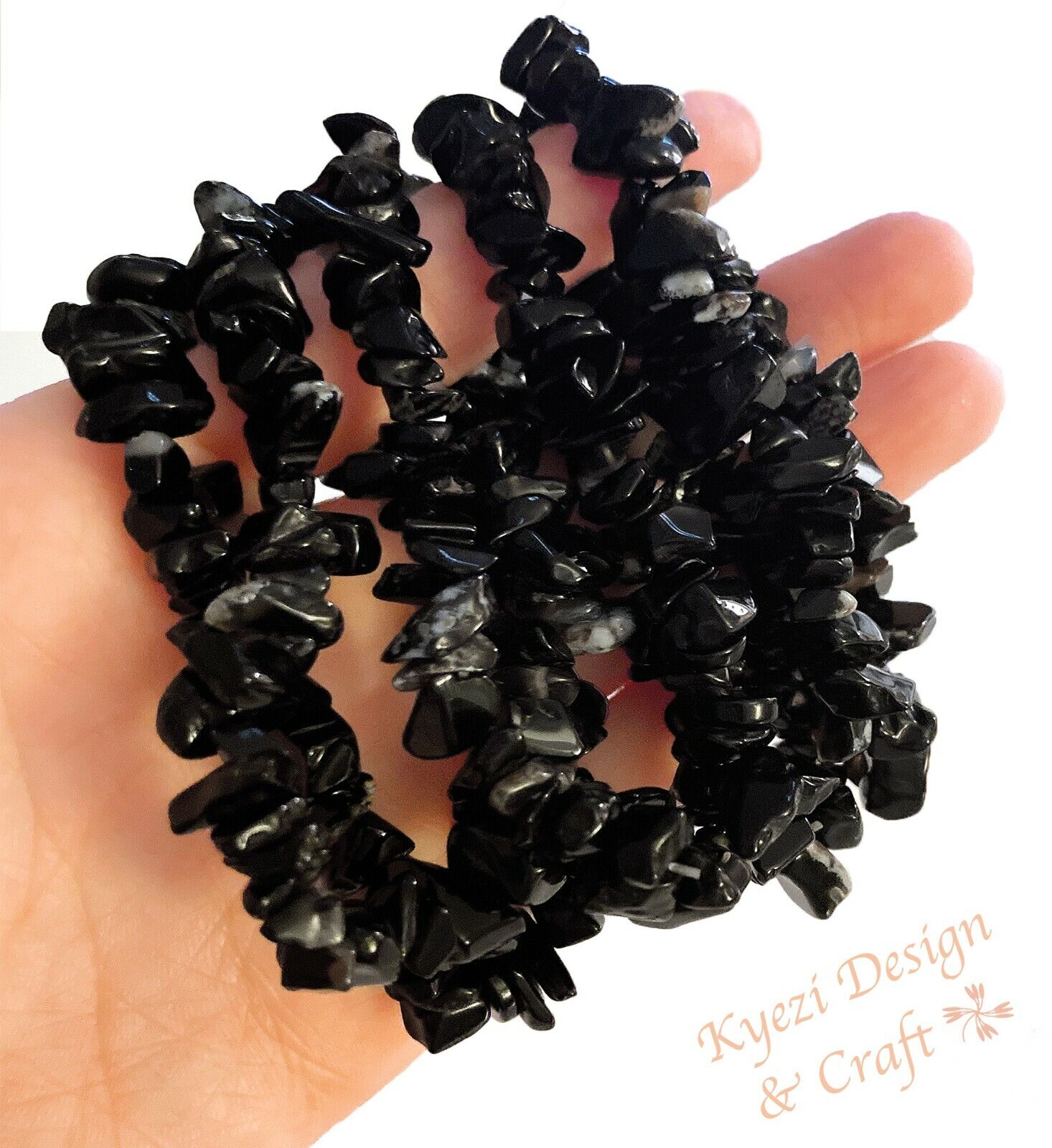 Black Onyx Premium Natural Crystal Gemstone Chip Stretchy  Jewelry Bracelet