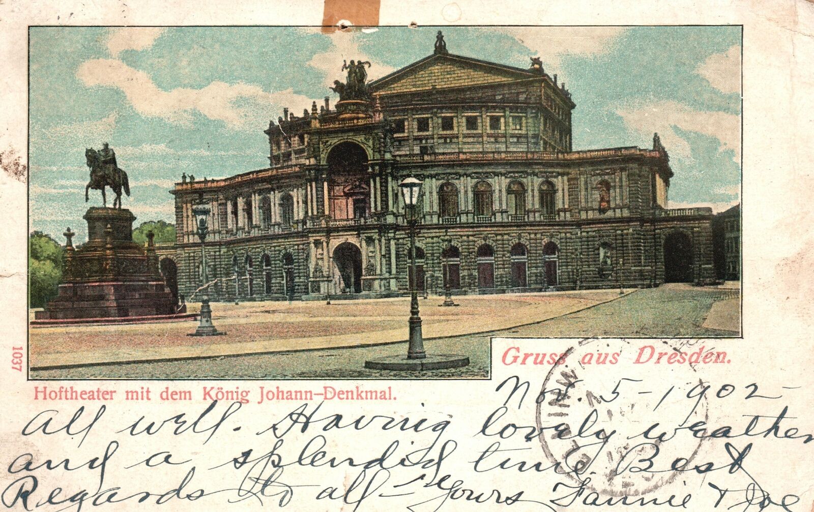 Vintage Postcard Hoftheater Mit Dem Konig Johann Denkmal