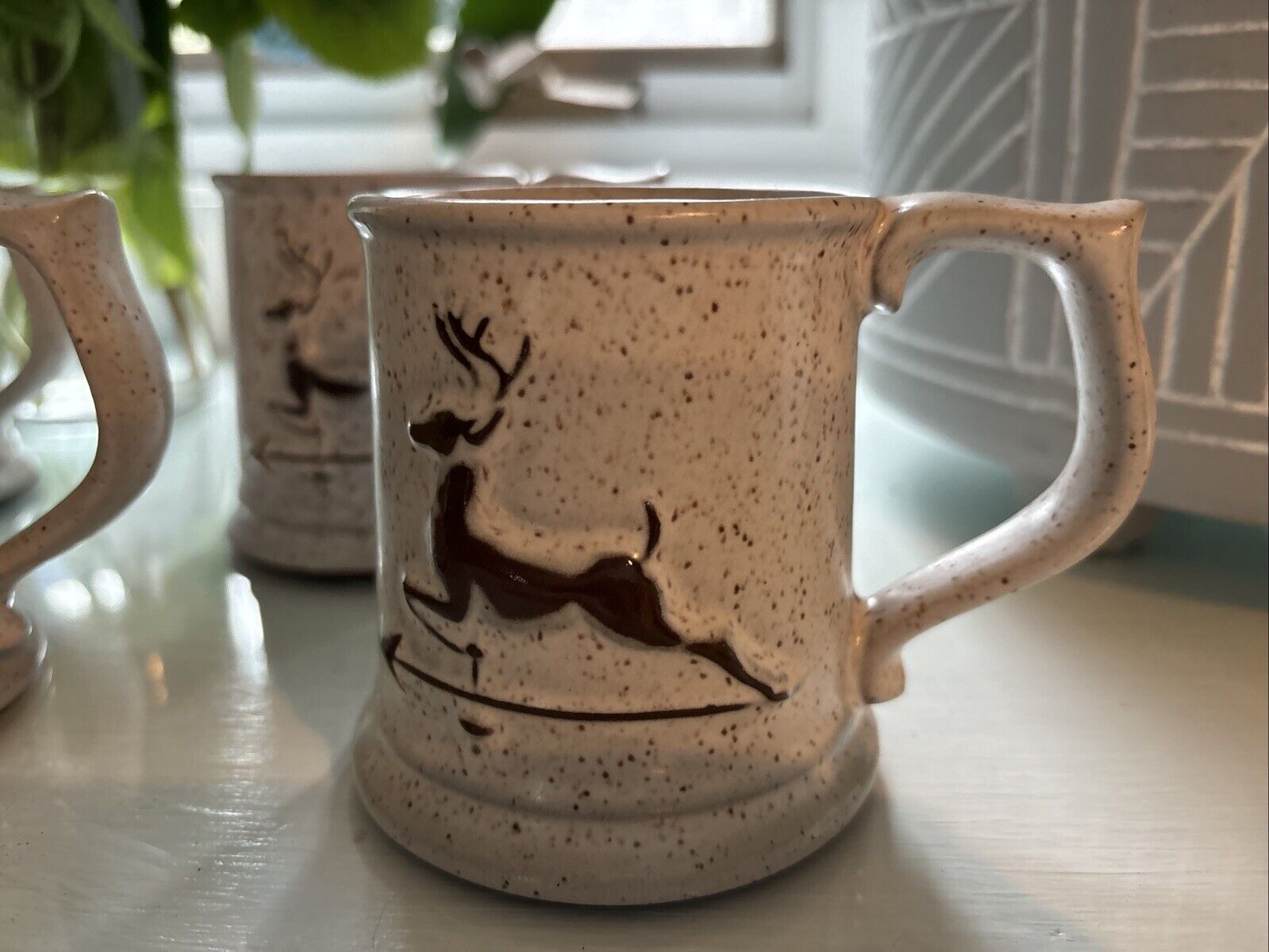 Set Of 5 WEATHERVANE Tankard Vermont Specked Pottery Deer Coffee Mugs