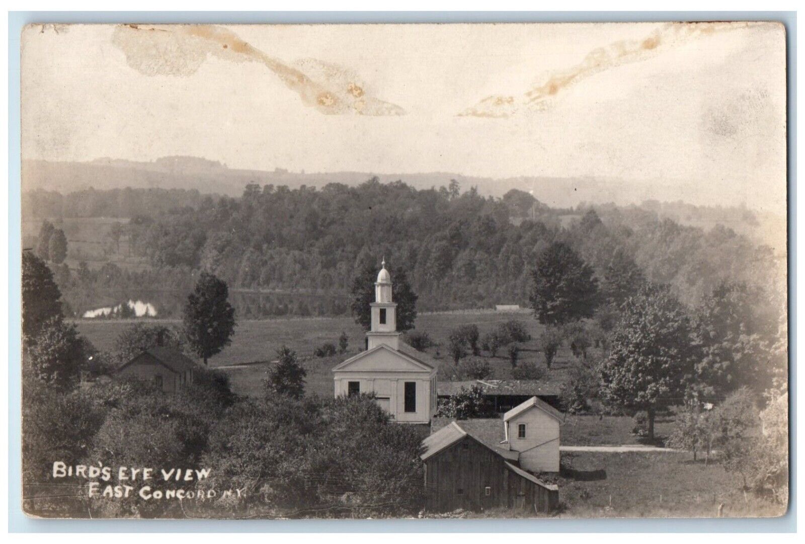 c1910's Bird's Eye View Church East Concord NY RPPC Photo Antique Postcard