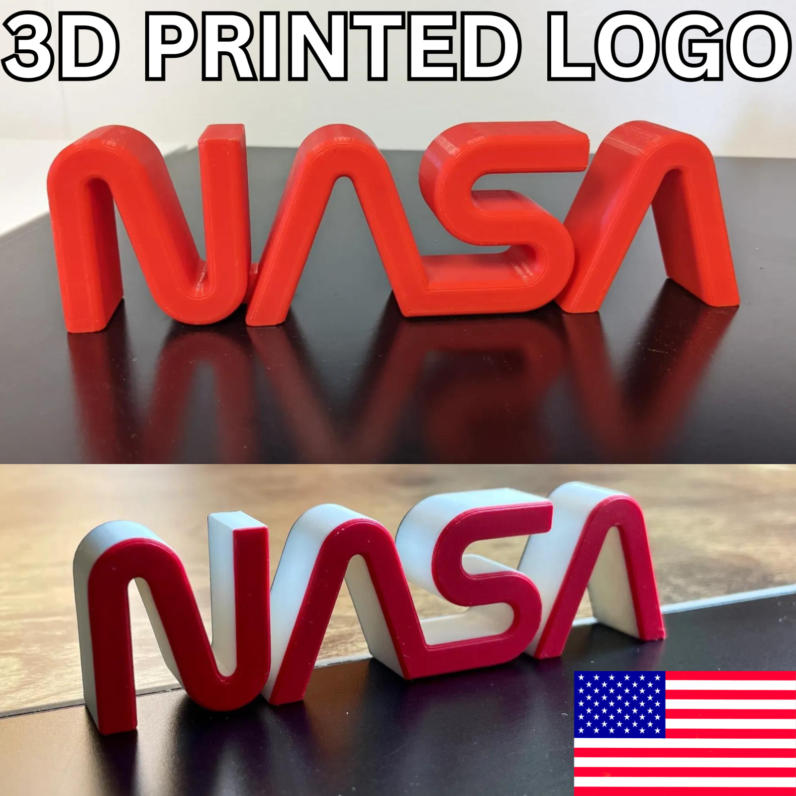 NASA WORM Logo, Worm 3D Printed Desk Shelf Display, BIG 8 inch 8in, Great Gift