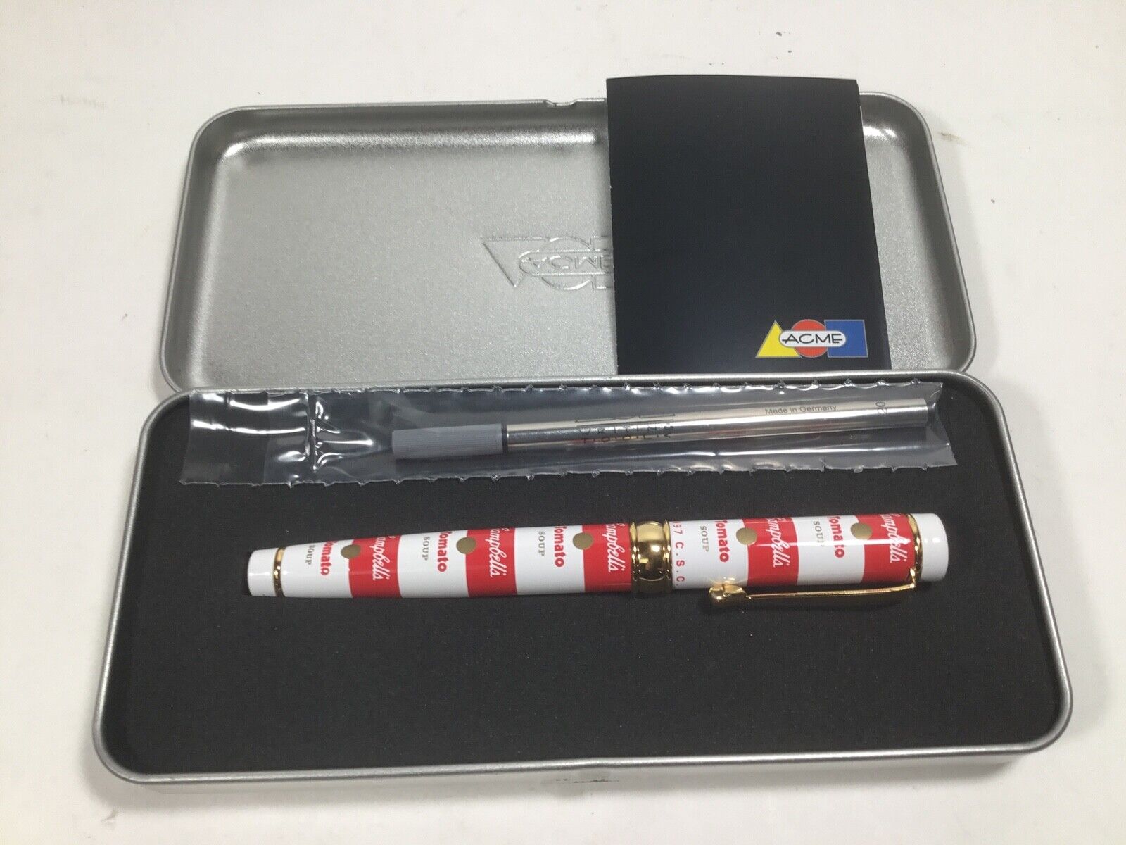 Archived ACME Studio ANDY WARHOL “Campbell's White / Gold”  Roller Ball Pen NEW