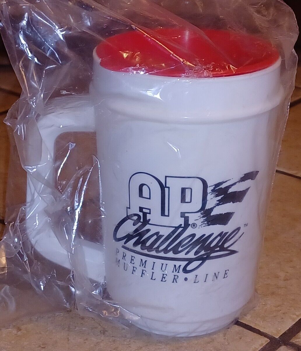 USA MADE NEW Vtg AP Challenge Premium Muffler Line Coffee Mug  INSULATED CUP NOS