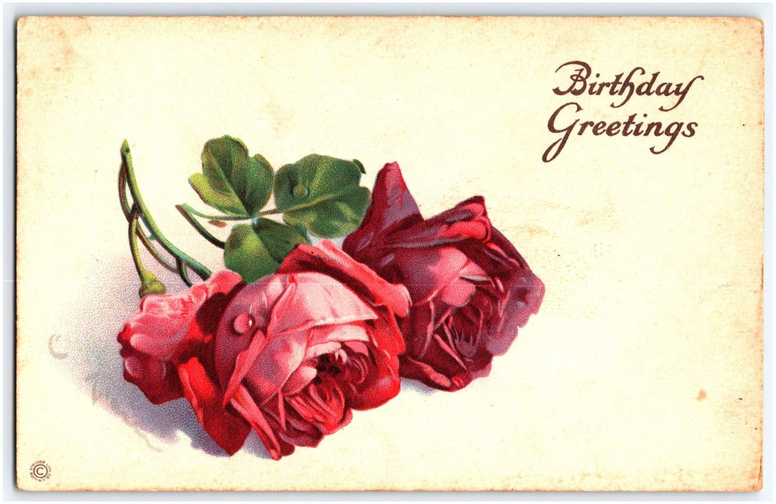 BEAUTIFUL ROSES BIRTHDAY GREETINGS ARTIST SIGNED UNKNOWN  1900s POSTCARD
