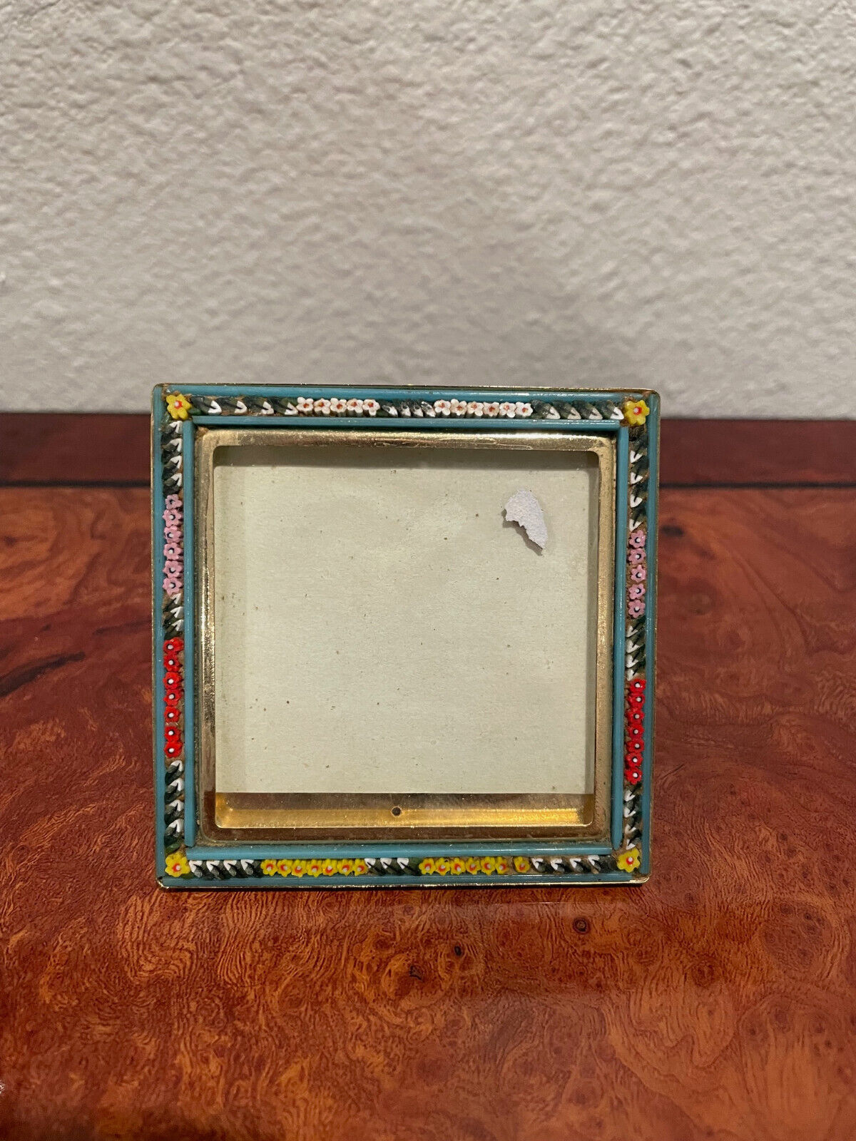VINTAGE ANTIQUE MICRO MOSAIC GOLD PICTURE FRAME SQUARE ITALY 3X3