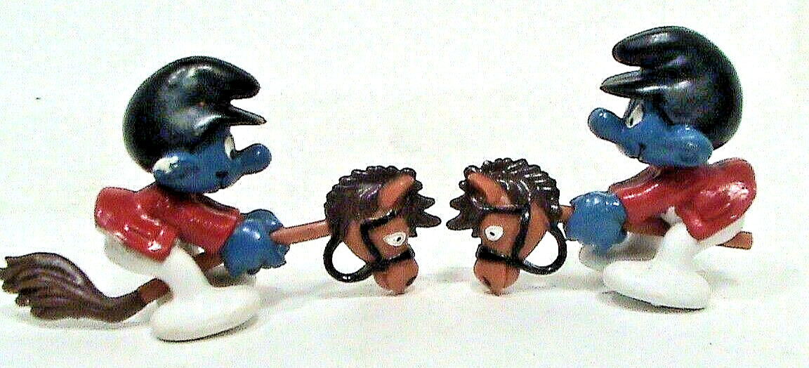 LOT Smurfs Hobby Horse Smurf Riding Stick Pony PVC Toy Vintage 1980s