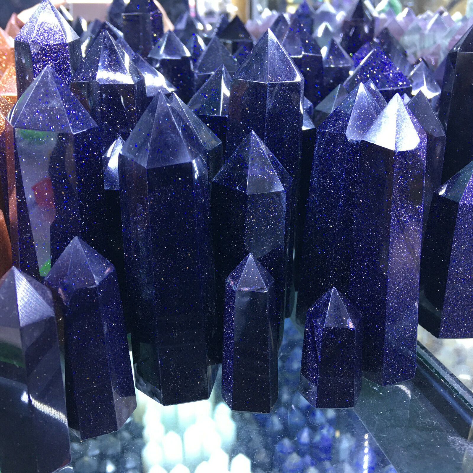 2.2lb Blue gold stone quartz crystal obelisk point Magic wand healing 