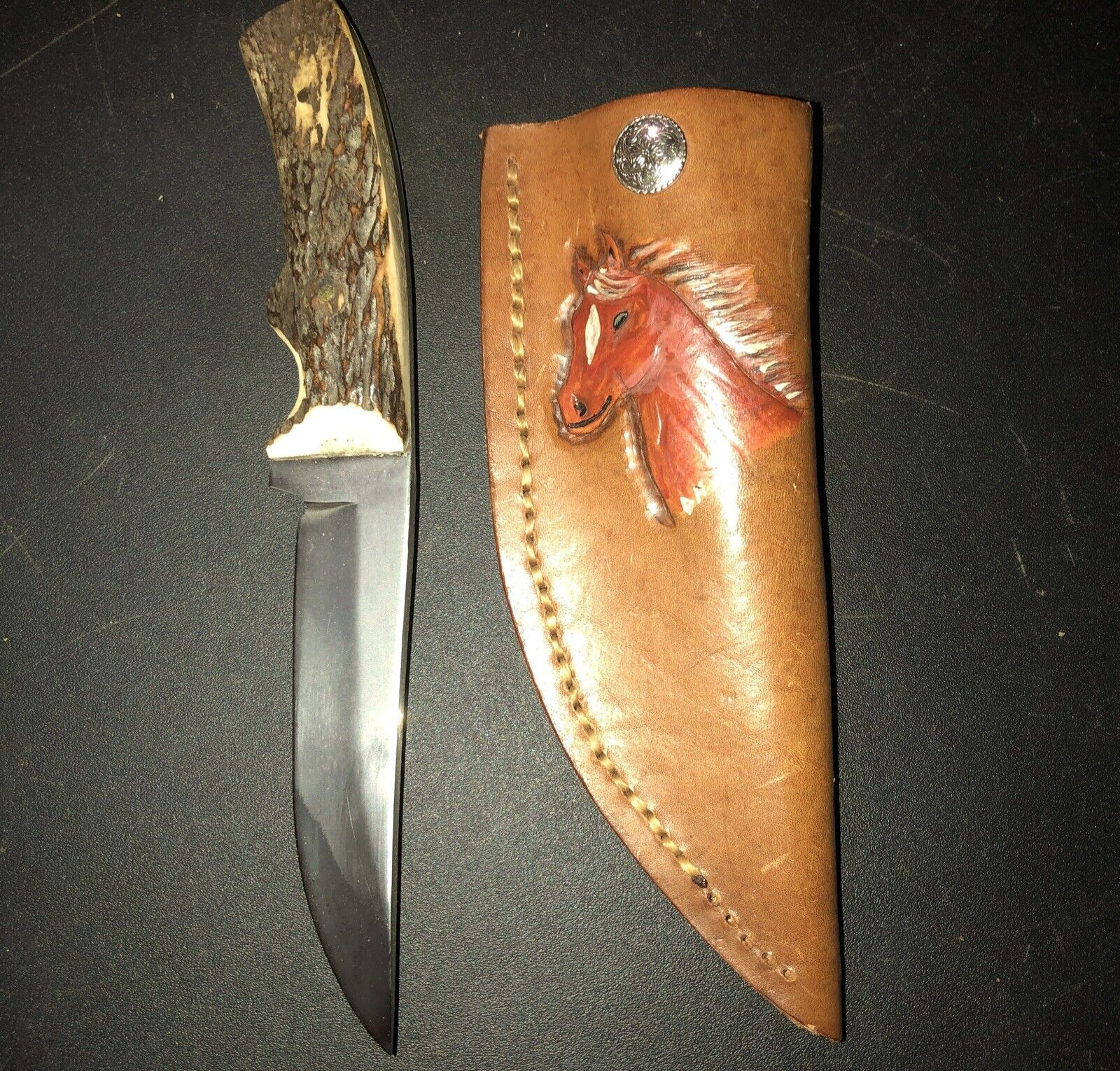 custom handmade stag DARK HORSE KNIVES KNIFE nicholasville ky TOOLED SHEATH