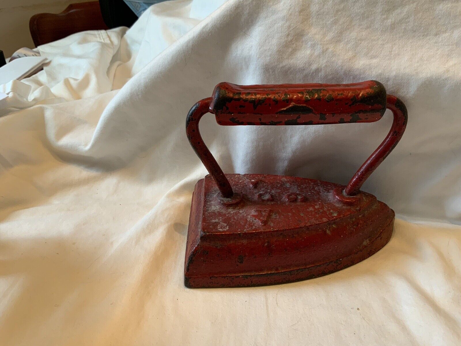 Vintage / Antique Wapak Sad Iron #6 A O W / Painted Red. DOOR STOP
