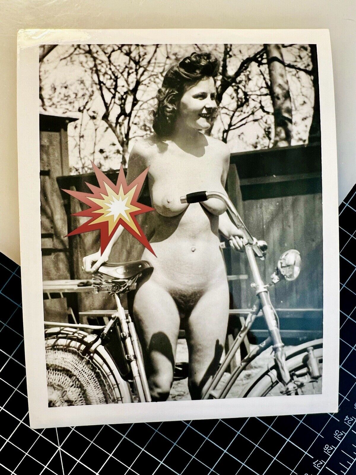 Vintage 50’s Girl Bicycle Bosom PIN UP Risque Nude Original B&W Girlie Photo #86