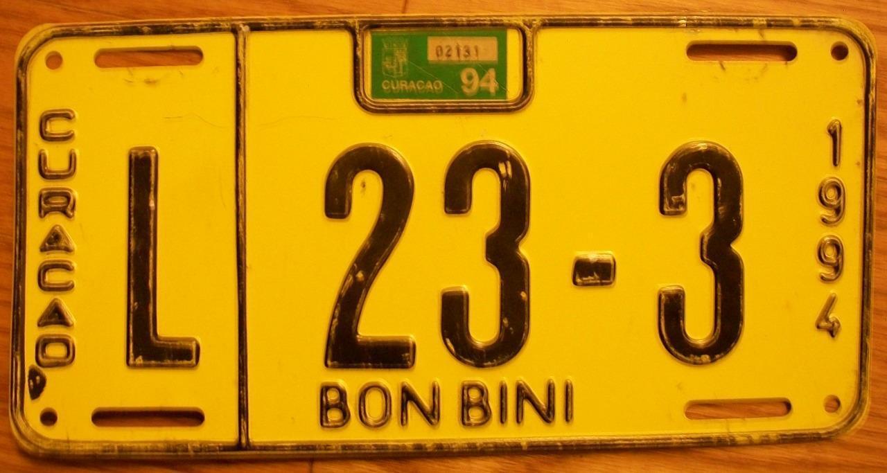 SINGLE BON BINI, CURACAO LICENSE PLATE - 1994 - L 23-3