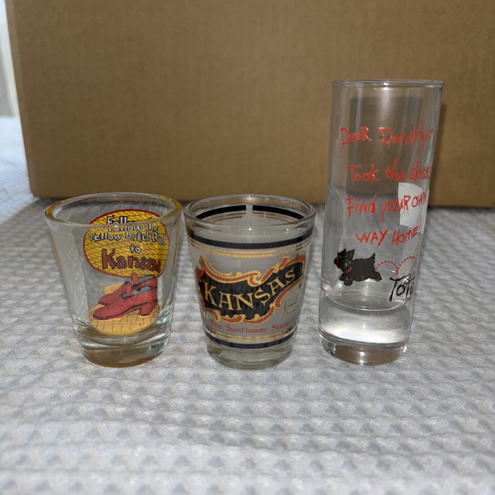 Vintage lot of 3 kansas Shot Glasses pre-owned