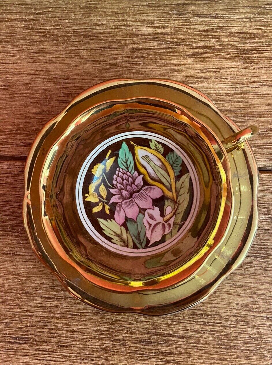Vintage Rosina Gold Floral Tea Cup & Saucer Set Bone China Made In England
