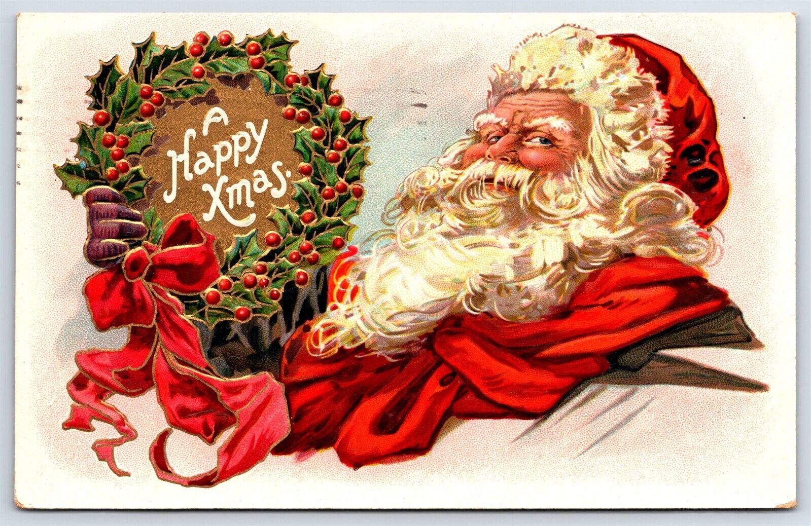 Postcard Santa Claus Holding Holly Wreath Merry Christmas Xmas c1911 S31