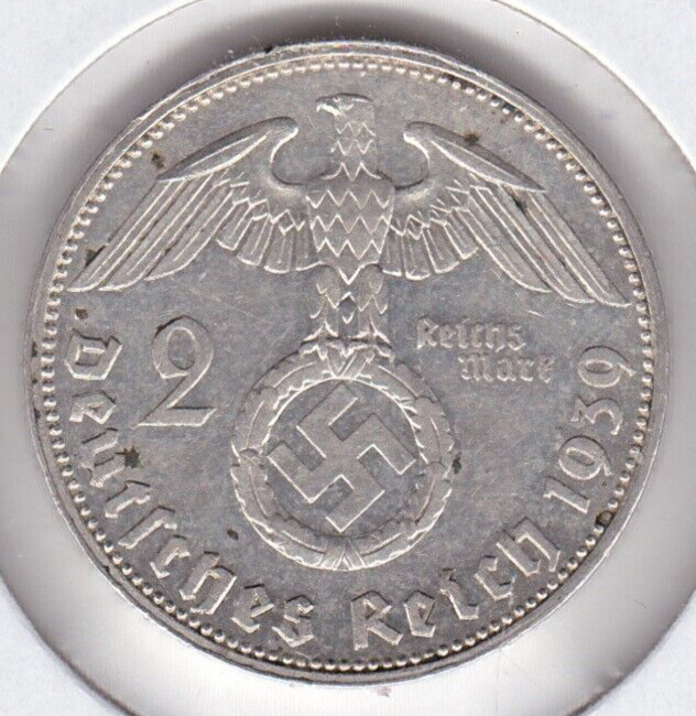 KAPPYSCOINS G8175A   1939A WW2 NAZI GERMANY HINDERBURG  SILVER TWO MARK CIRC