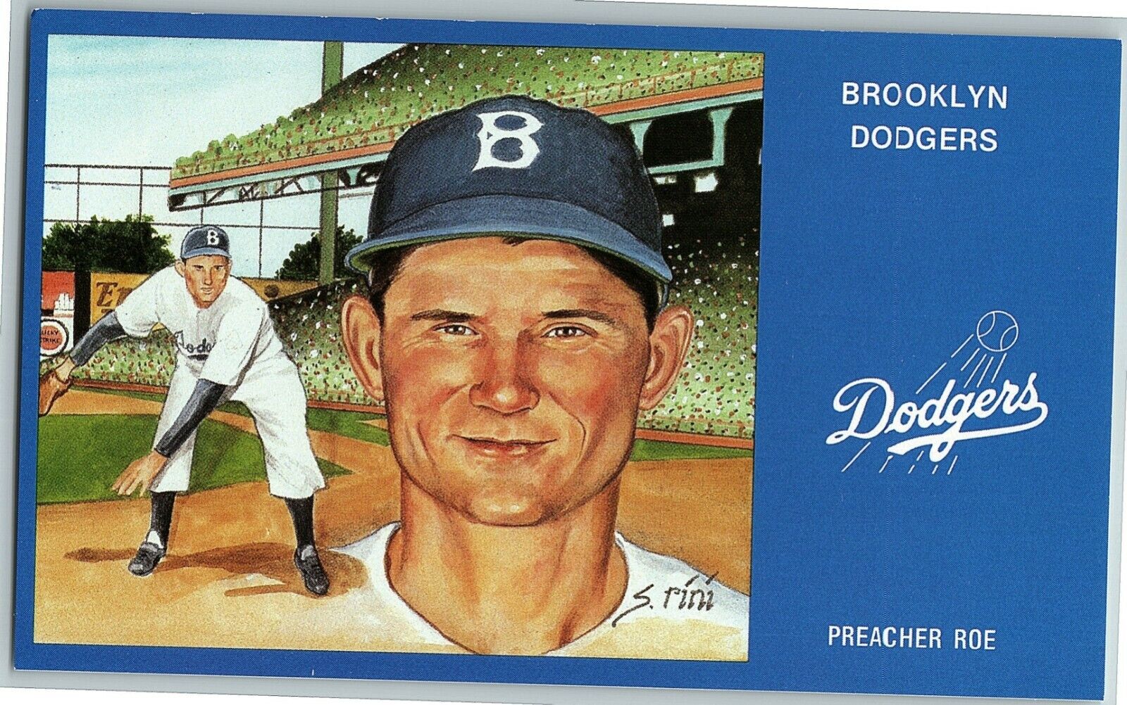 1988 9 Preacher Roe P Rini Mlb Susan Brooklyn Postcard Dodgers Art Series 1