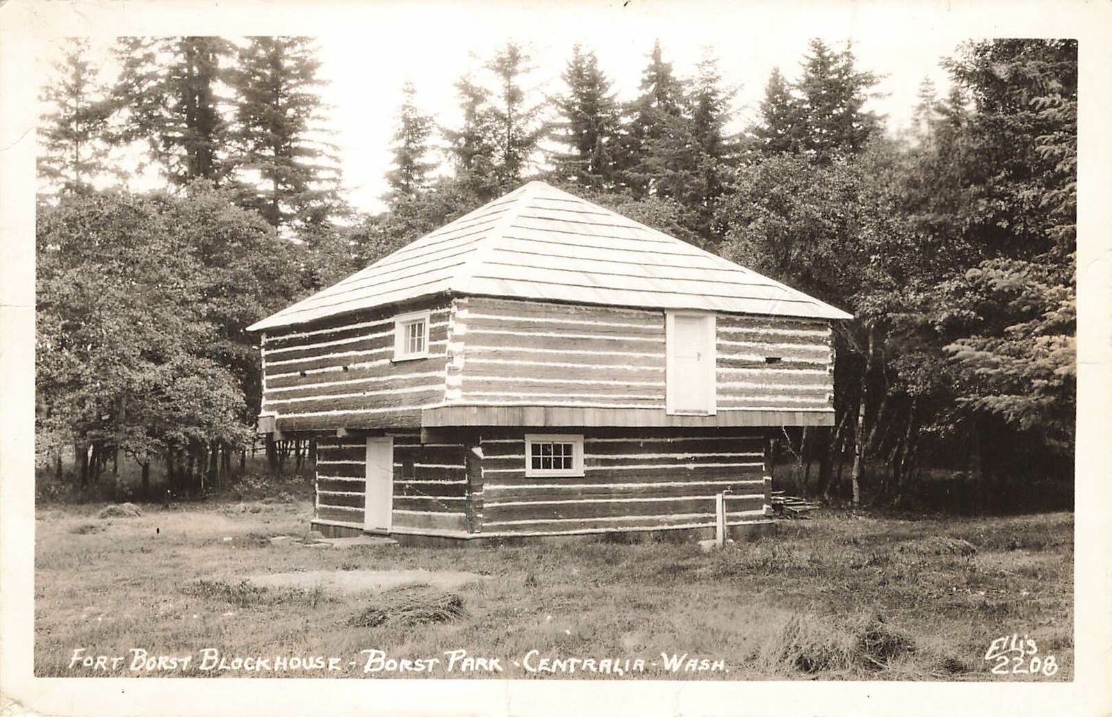 Vintage 1954 RPPC Postcard Fort Borst Blackhouse Park Centralia Washington real 