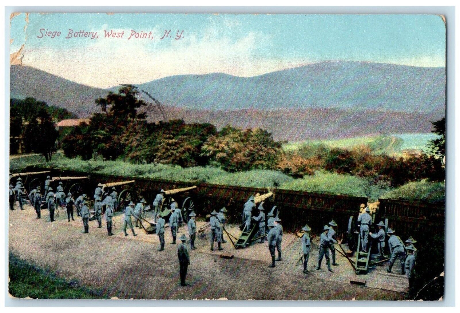 1910 Siege Battery Cannon Soldier Army West Point New York NY Vintage Postcard