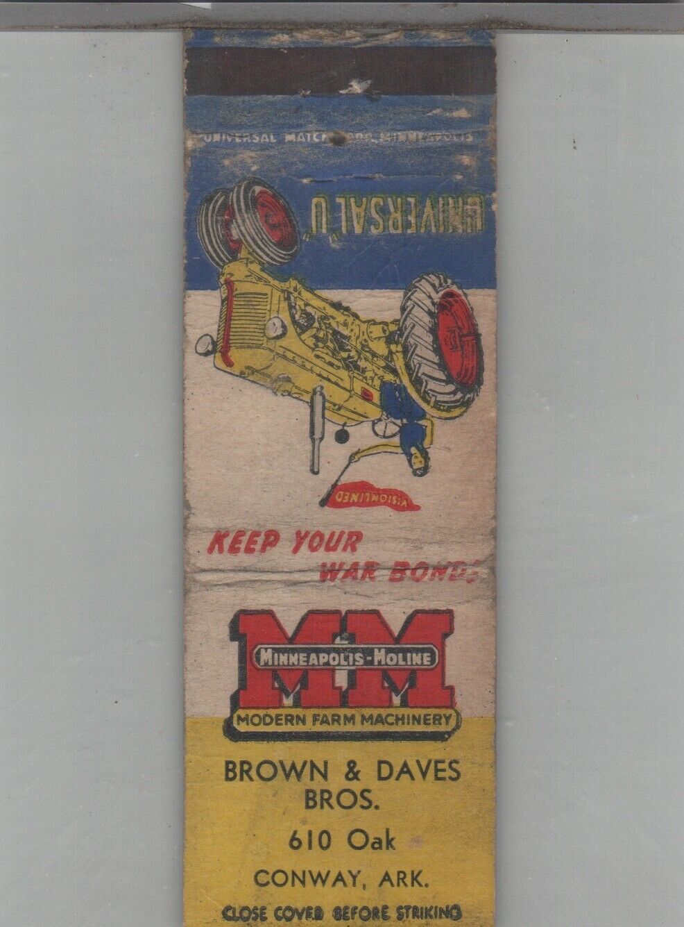Matchbook Cover Minneapolis Moline Dealer Brown & Daves Bros Conway, AR