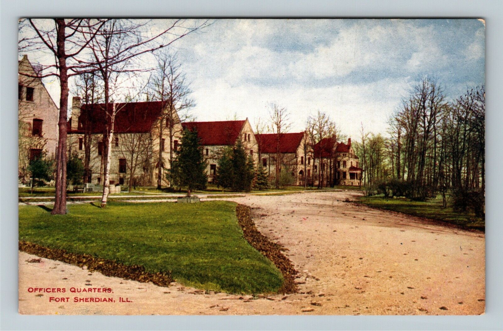 Fort Sheridan IL-Illinois, Officers Quarters, Panoramic, Vintage Postcard