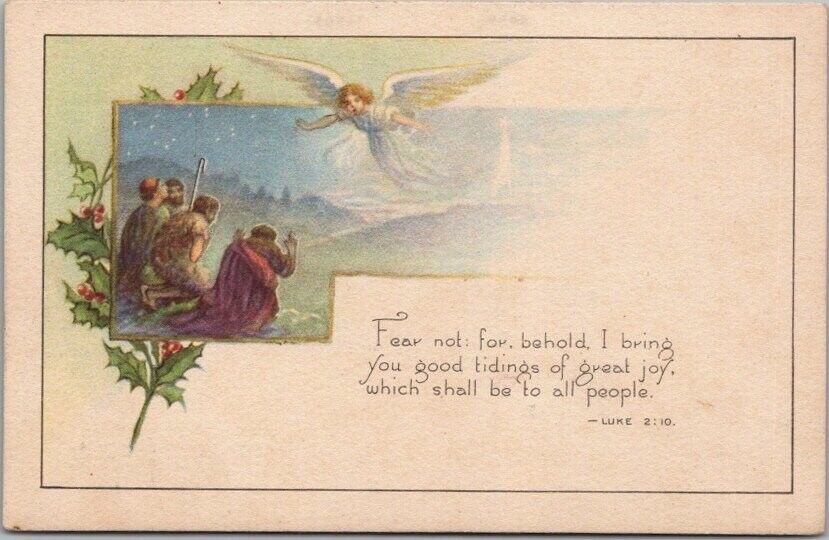 c1910s CHRISTMAS Postcard Shepherds / Flying Angel / Xmas Star Series 313-C
