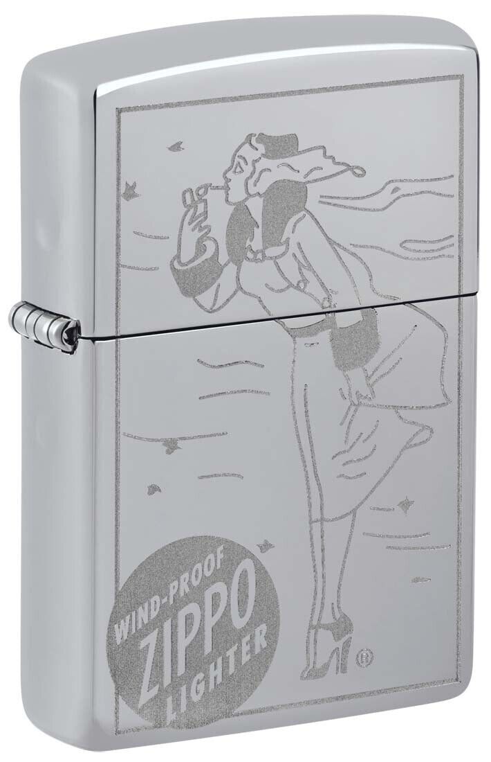 Zippo Vintage Windy, Engraved Lighter, High Polish Chrome NEW IN BOX