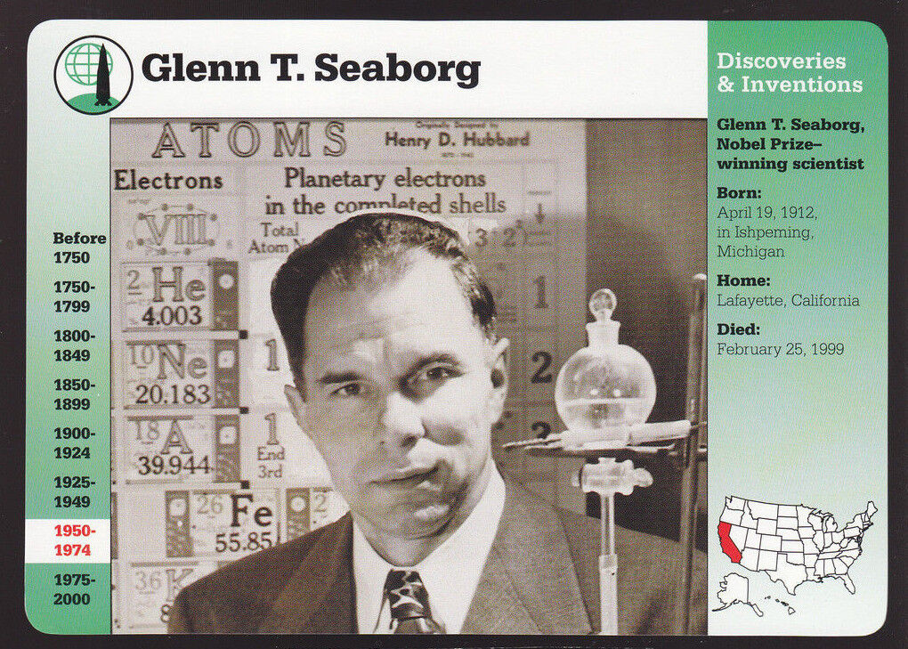 GLENN T SEABORG Nuclear Scientist Nobel Prize 1999 GROLIER STORY OF AMERICA CARD