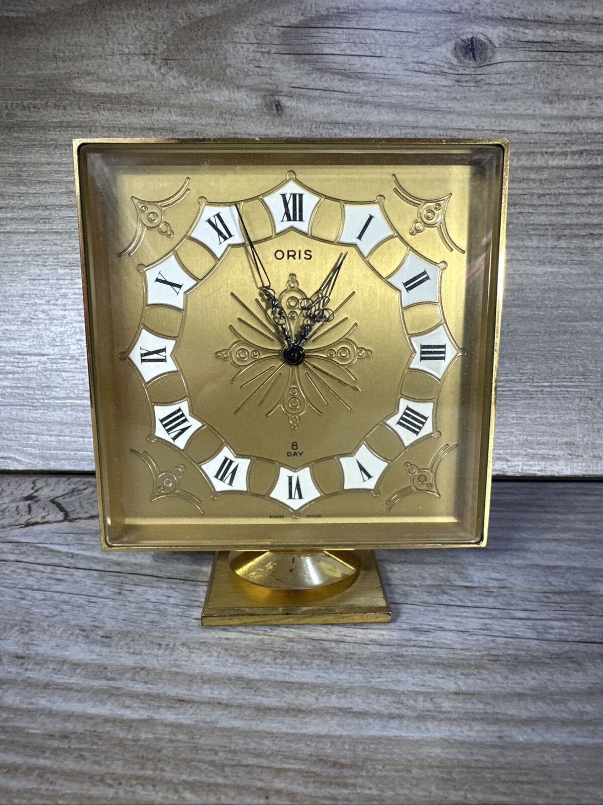 Vintage Rare Oris Watch Co  Brass Alarm Desk Clock Swiss Made Works Great