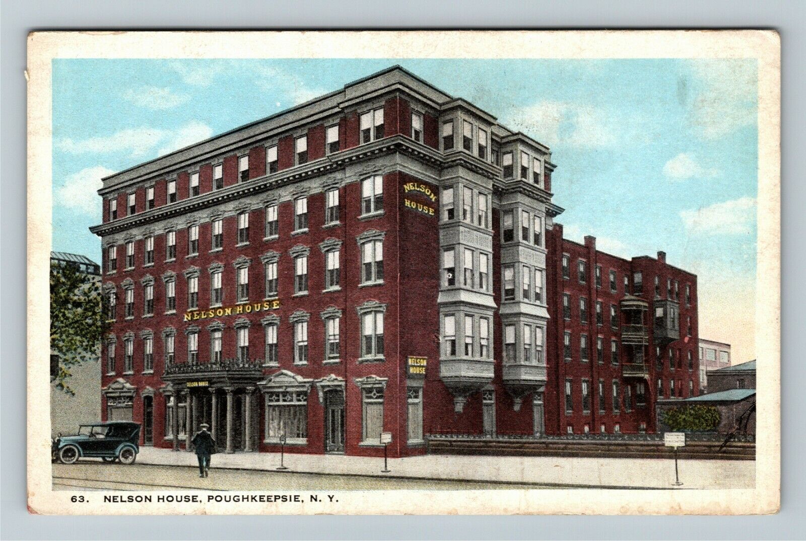 Poughkeepsie NY-New York, Nelson House, Automobile Vintage Souvenir Postcard