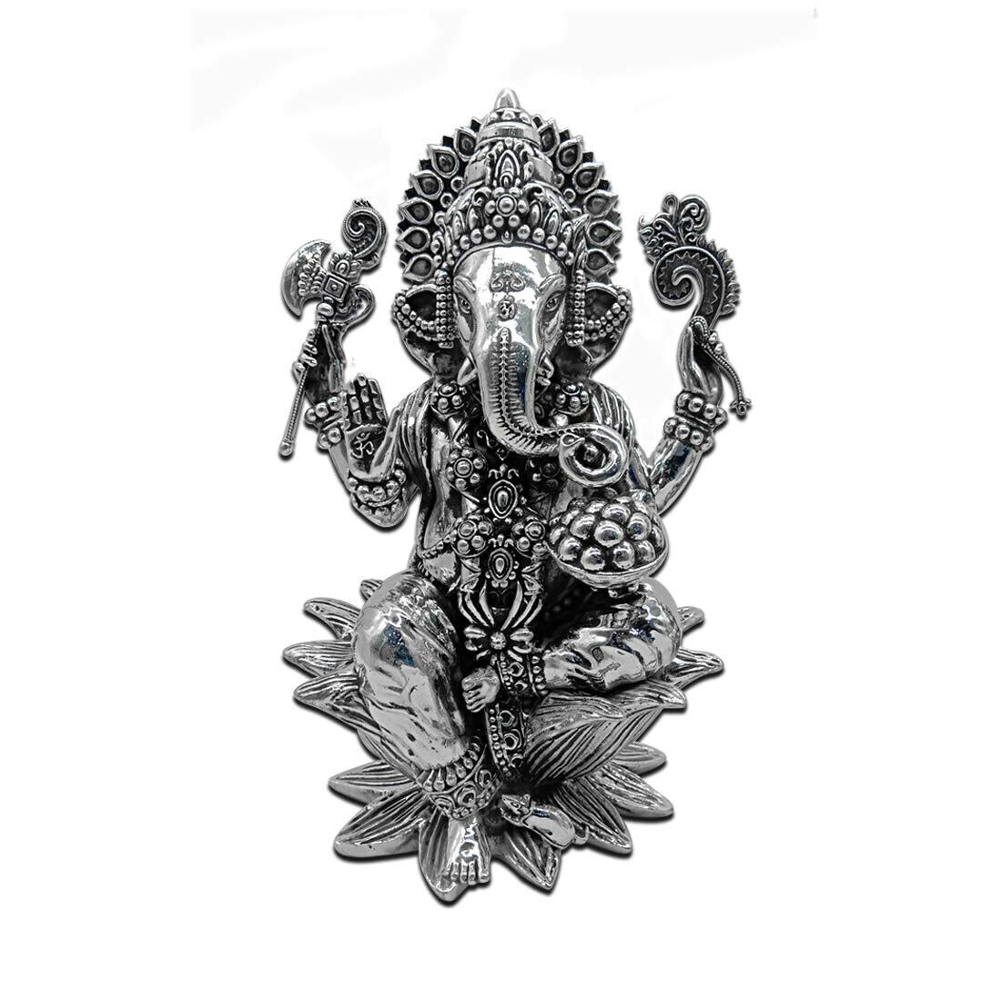 Pure Silver Lord Ganpatiji Murti on Lotus For Pooja Room & Gifting 168gm