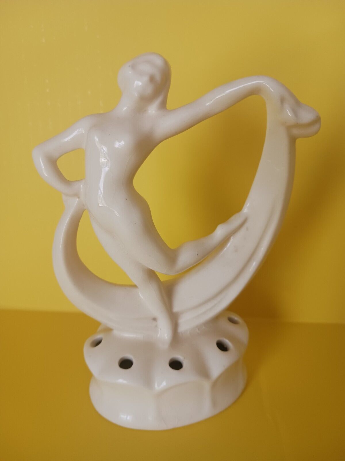 Vintage 1990s German Art Deco Porcelain Graceful Nude Lady Dancing Flower