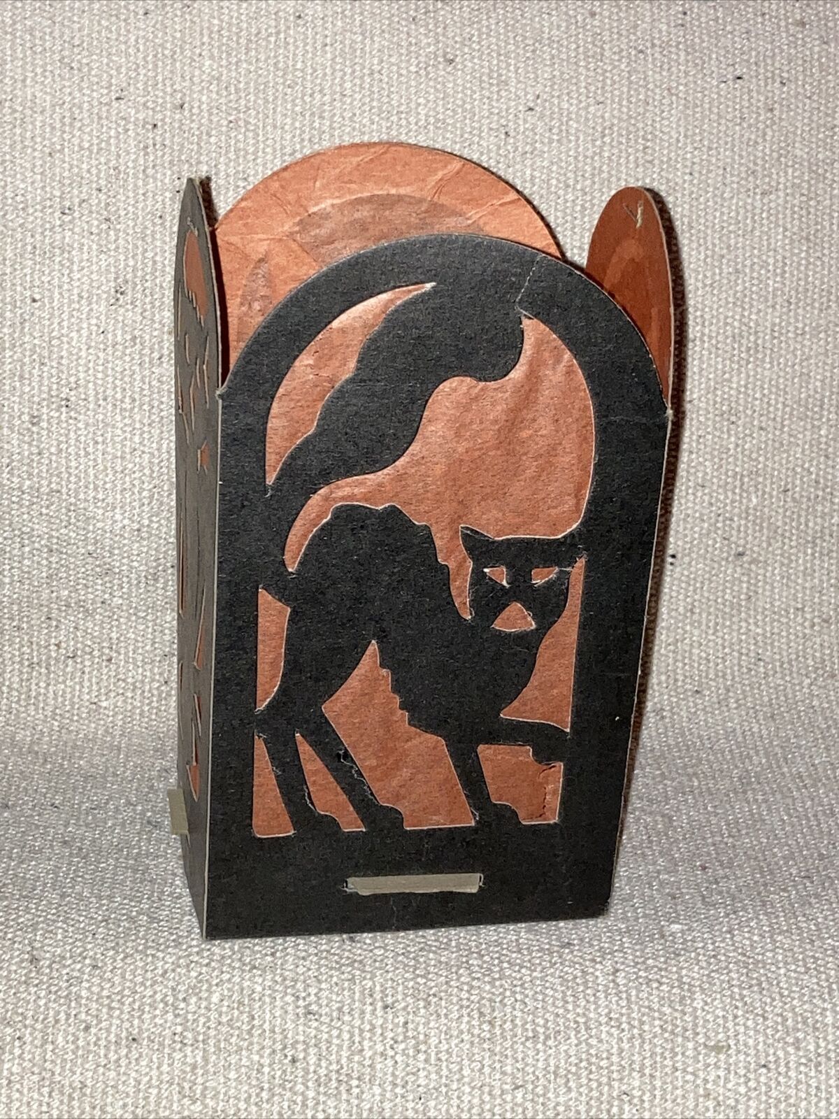 Vintage Halloween Four Panel Diecut Paper Lantern 1930’s Cat Witch Owl Pumpkin
