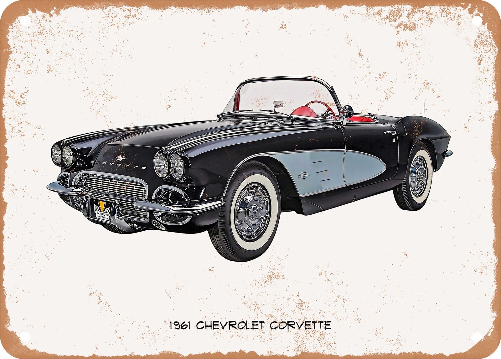 Classic Car Art - 1961 Chevrolet Corvette Oil Painting - Rusty Look Metal Sign
