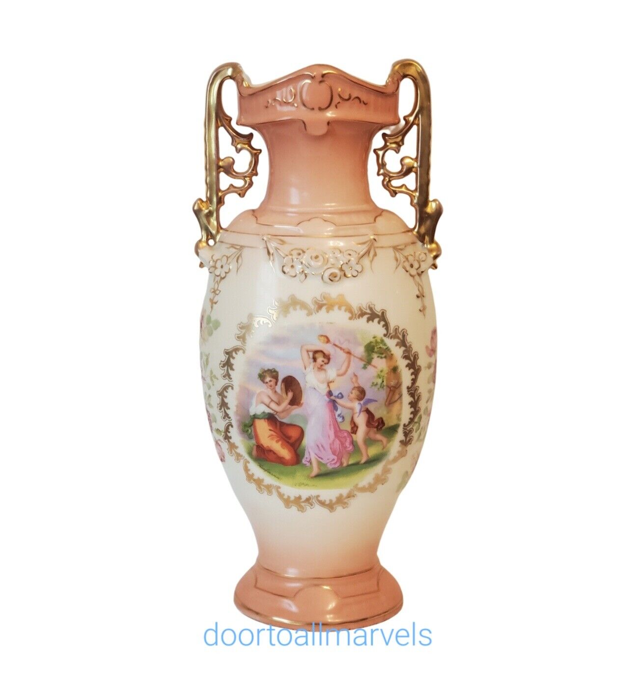 Antique Bohemian Handled Urn Vase Victoria Austria Porcelain Signed Kaufmann 12\